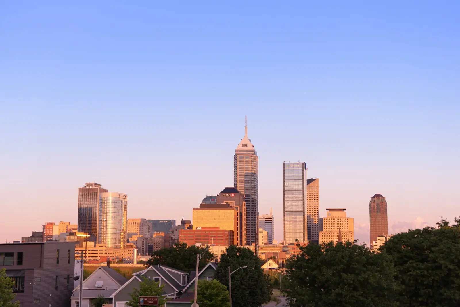 The Indianapolis skyline at sunset